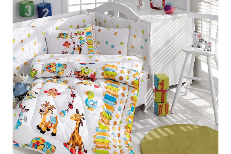 Cotton Box Sovpaket Baby 6 Delar Ranforce - Vit/Turkos/Grön/Orange - Textil - Sängkläder - Bäddset & påslakanset - Påslakanset dubbelsäng