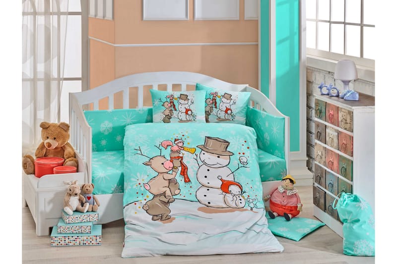 Hobby Bäddset Baby 4-dels Poplin - Mint/Vit/Brun/Orange - Textil & mattor - Sängkläder - Bäddset & påslakanset - Påslakanset enkelsäng