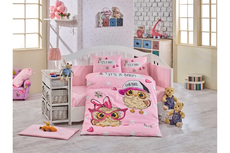 Hobby Bäddset Baby 4-dels Poplin - Rosa/Vit/Svart/Brun - Textil & mattor - Sängkläder - Bäddset & påslakanset - Påslakanset enkelsäng