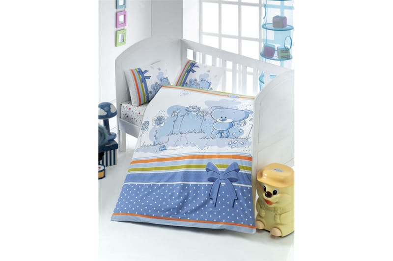 Victoria Bäddset Baby 4-dels Ranforce - Blå/Vit/Grå/Orange - Textil & mattor - Sängkläder - Bäddset & påslakanset