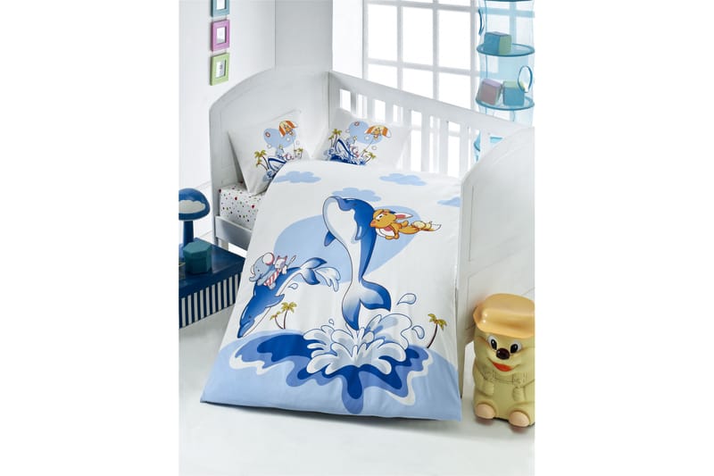 Victoria Bäddset Baby 4-dels Ranforce - Blå/Vit/Orange - Textil & mattor - Sängkläder - Bäddset & påslakanset - Påslakanset enkelsäng