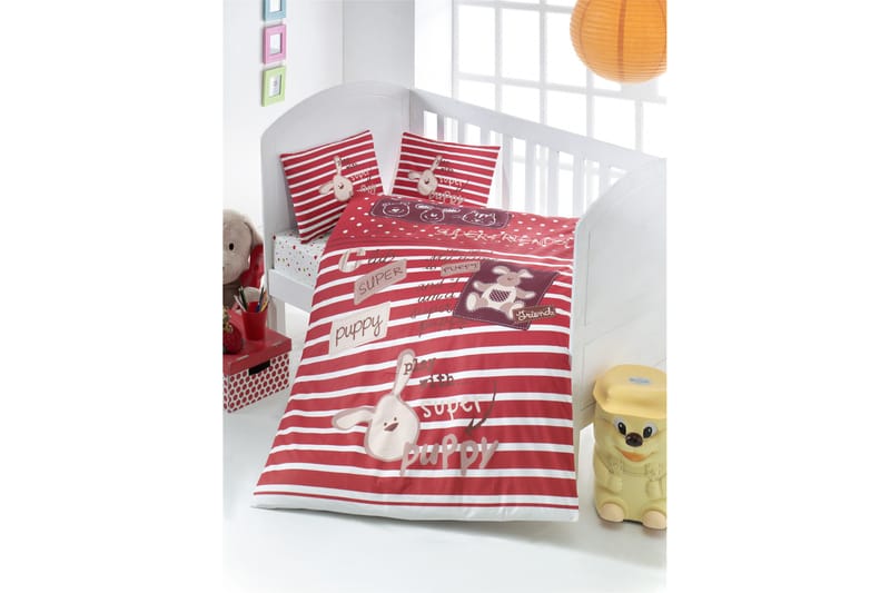 Victoria Bäddset Baby 4-dels Ranforce - Röd/Vit/Beige - Textil & mattor - Sängkläder - Bäddset & påslakanset
