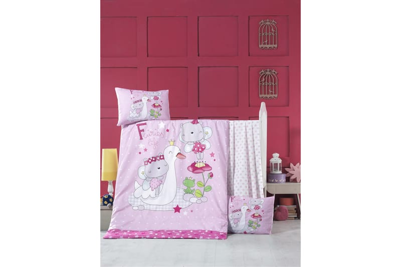 Victoria Bäddset Baby 4-dels Ranforce - Rosa/Vit/Grön - Textil & mattor - Sängkläder - Bäddset & påslakanset - Påslakanset enkelsäng