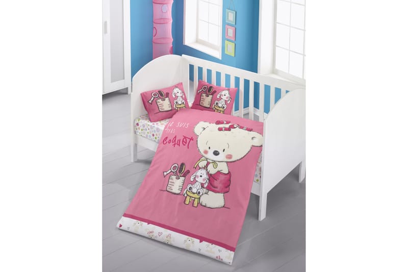 Victoria Bäddset Baby 4-dels Ranforce - Rosa/Vit/Gul - Textil - Sängkläder - Bäddset & påslakanset - Påslakanset dubbelsäng