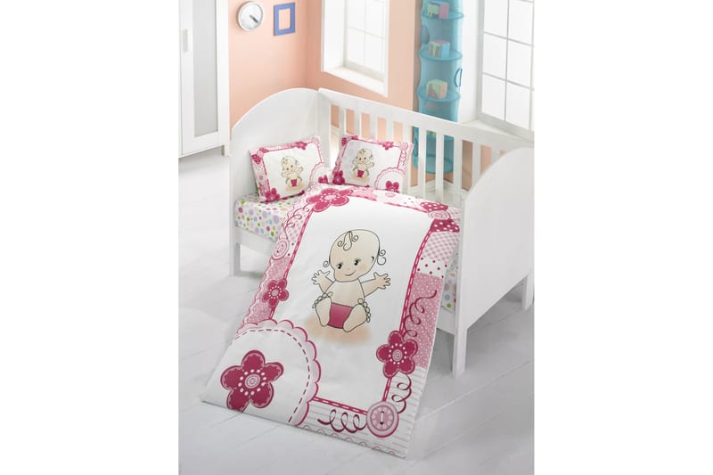 Victoria Bäddset Baby 4-dels Ranforce - Vit/Rosa/Beige/Svart - Textil - Sängkläder - Bäddset & påslakanset - Påslakanset dubbelsäng