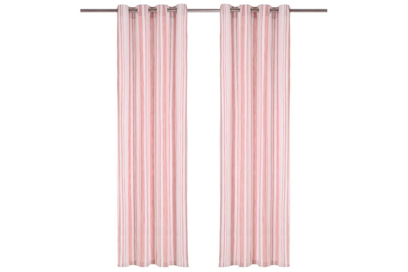 Gardiner med metallringar 2 st bomull 140x225 cm rosa ränder - Rosa - Textil & mattor - Gardiner - Mörkläggningsgardiner