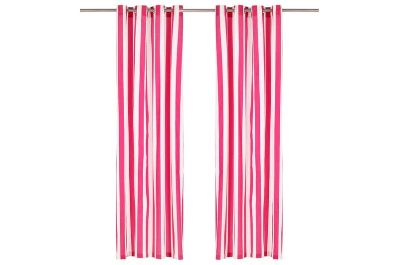 Gardiner med metallringar 2 st tyg 140x175 cm rosa ränder - Rosa - Textil & mattor - Gardiner - Mörkläggningsgardiner