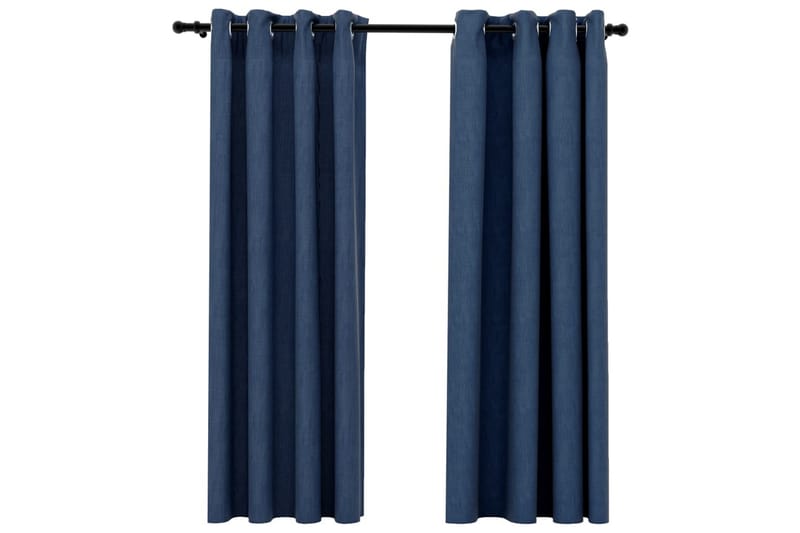 Mörkläggningsgardin med öljetter linnelook 2 st blå 140x175c - Blå - Textil & mattor - Gardiner - Mörkläggningsgardiner