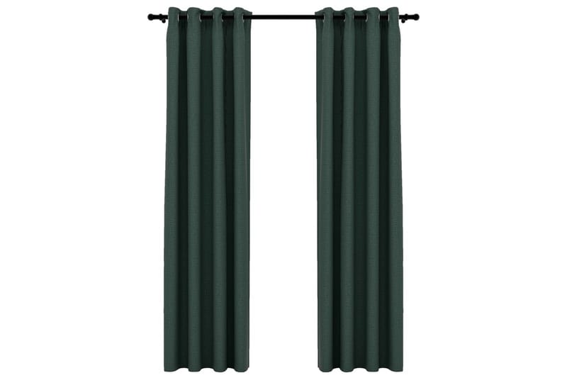 Mörkläggningsgardin med öljetter linnelook 2 st grön 140x245 - Grön - Textil & mattor - Gardiner - Mörkläggningsgardiner