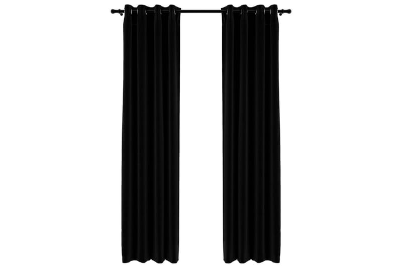 Mörkläggningsgardin med öljetter linnelook 2 st svart 140x24 - Svart - Textil & mattor - Gardiner - Mörkläggningsgardiner