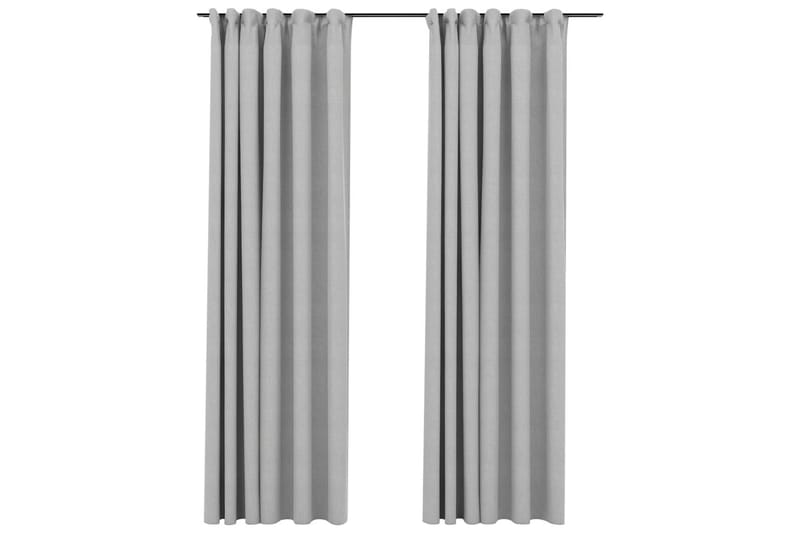 Mörkläggningsgardin med krokar linnelook 2 st grå 140x225 cm - Grå - Textil & mattor - Sängkläder - Madrasskydd