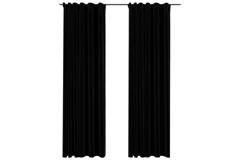 Mörkläggningsgardin med krokar linnelook 2 st svart 140x245 - Svart - Textil & mattor - Gardiner - Mörkläggningsgardiner