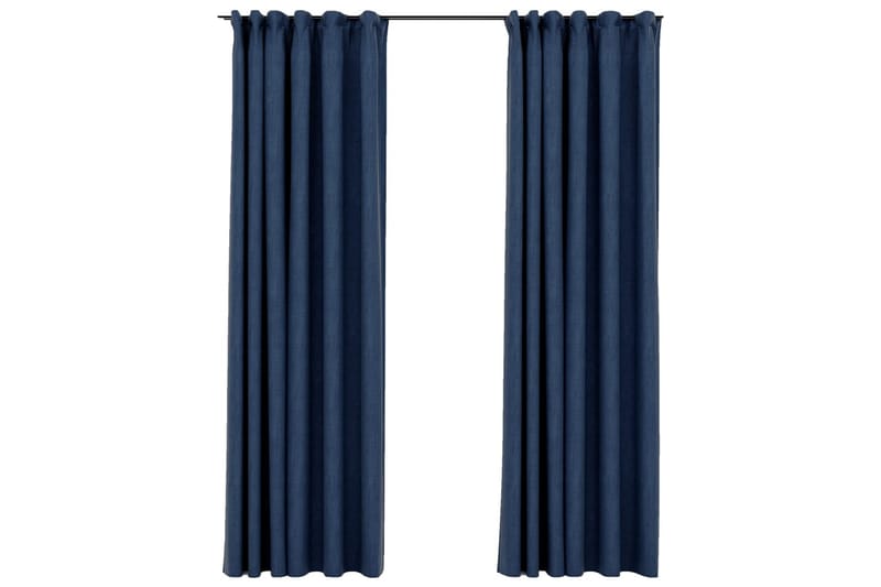 Mörkläggningsgardiner med krokar linnelook 2 st blå 140x225 - Blå - Textil & mattor - Gardiner - Mörkläggningsgardiner