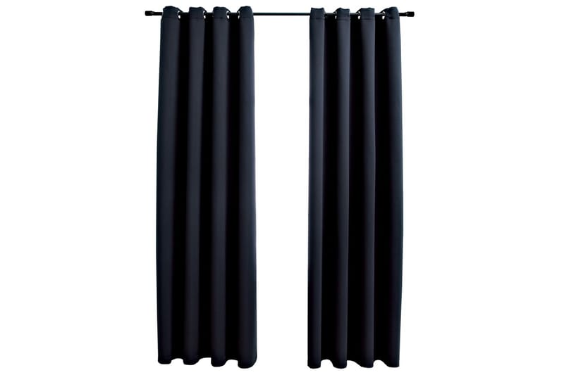 Mörkläggningsgardiner med metallringar 2 st svart 140x225 cm