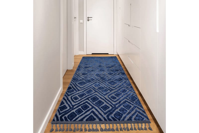 Nepali Gångmatta 100x250 cm Rektangulär - Blå/Grå - Textil & mattor - Mattor - Modern matta - Gångmattor