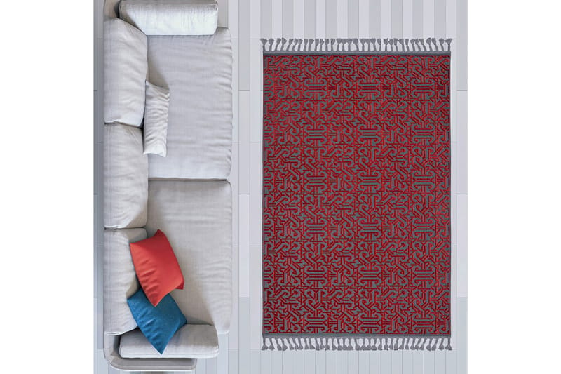 Parashram Gångmatta 100x300 cm Rektangulär - Grå/Röd - Textil & mattor - Mattor - Modern matta - Gångmattor