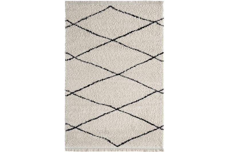 Woolly Shaggy Ryamatta 160x230 cm Diagonal Rektangulär - Cremevit/Svart - Textil & mattor - Mattor - Modern matta - Ryamatta & luggmatta