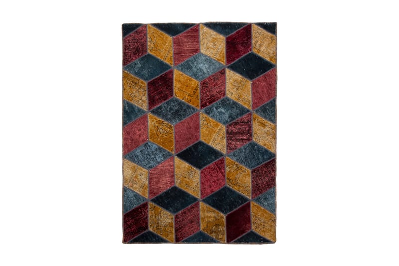 Handknuten Patchworkmatta Ull/Garn Flerfärgad 105x153cm - Textil & mattor - Mattor - Orientaliska mattor - Patchwork matta