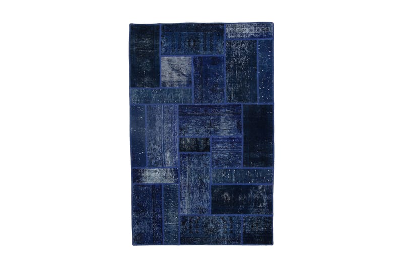 Handknuten Patchworkmatta Ull/Garn Mörkblå/Blå 138x214cm - Textil & mattor - Mattor - Orientaliska mattor - Patchwork matta