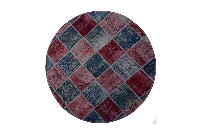 Handknuten Patchworkmatta Ull/Garn Röd/Blå 165x165cm - Textil & mattor - Mattor - Orientaliska mattor - Patchwork matta