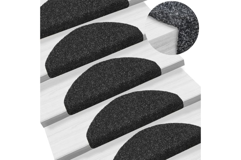 Trappstegsmattor självhäftande 10 st svart 65x21x4 cm brodyr - Svart - Textil - Mattor - Specialmatta - Trappstegsmattor