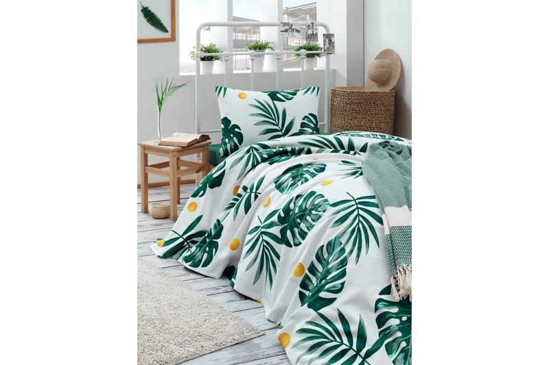 EnLora Home Överkast 160x235 cm - Vit/Grön/Gul - Textil & mattor - Sängkläder - Överkast - Överkast dubbelsäng