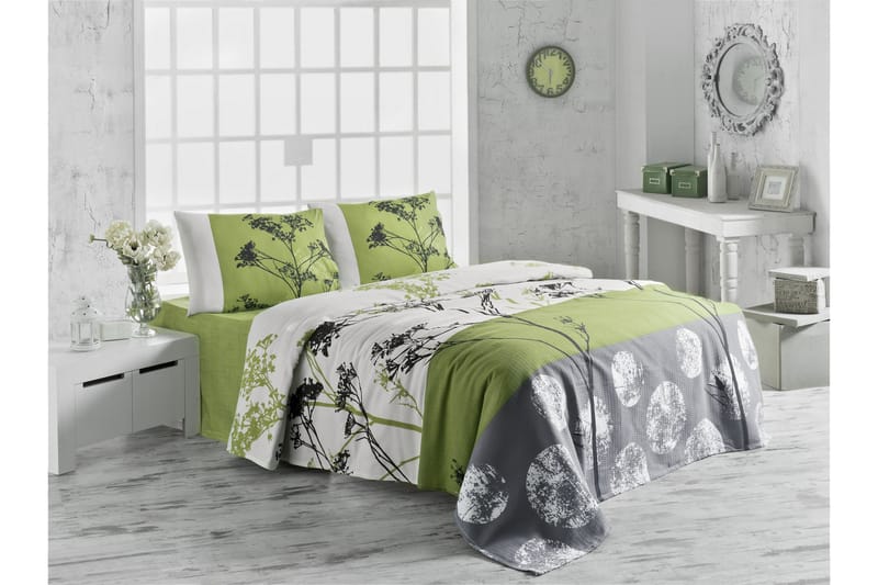 Victoria Överkast Enkelt 160x230 cm - Vit/Grön/Grå/Svart - Textil - Sängkläder - Överkast - Överkast dubbelsäng