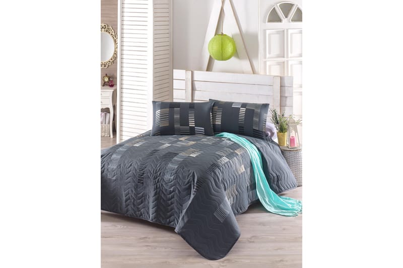 Eponj Home Överkast Dubbelt 200x220+2 Kuddfodral Quiltat - Antracit/Svart/Vit - Textil - Sängkläder - Lakan