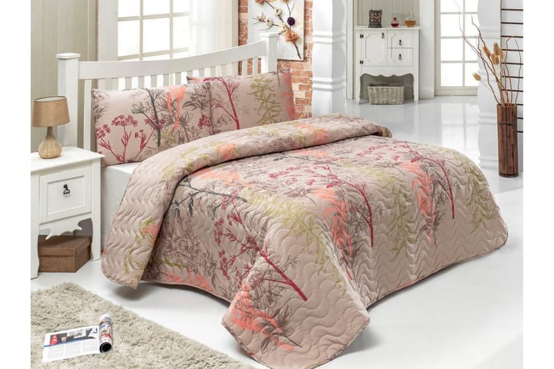 Eponj Home Överkast Dubbelt 200x220+2 Kuddfodral Quiltat - Beige/Röd/Rosa/Grön - Textil - Sängkläder - Överkast