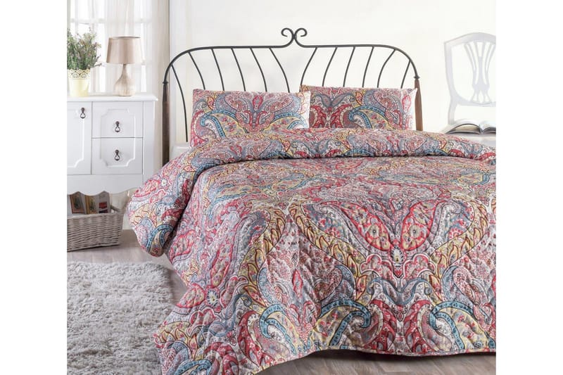 Eponj Home Överkast Dubbelt 200x220+2 Kuddfodral Quiltat - Beige/Röd/Turkos/Grå - Textil & mattor - Sängkläder - Överkast