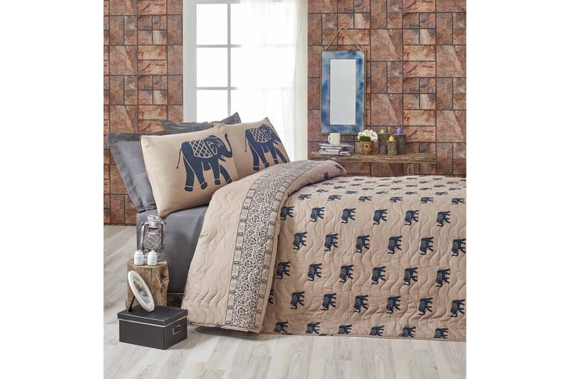 Eponj Home Överkast Dubbelt 200x220+2 Kuddfodral Quiltat - Blå/Ljusbrun - Textil & mattor - Sängkläder - Överkast