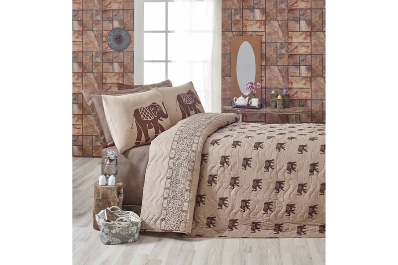 Eponj Home Överkast Dubbelt 200x220+2 Kuddfodral Quiltat - Brun/Ljusbrun - Textil - Sängkläder - Överkast