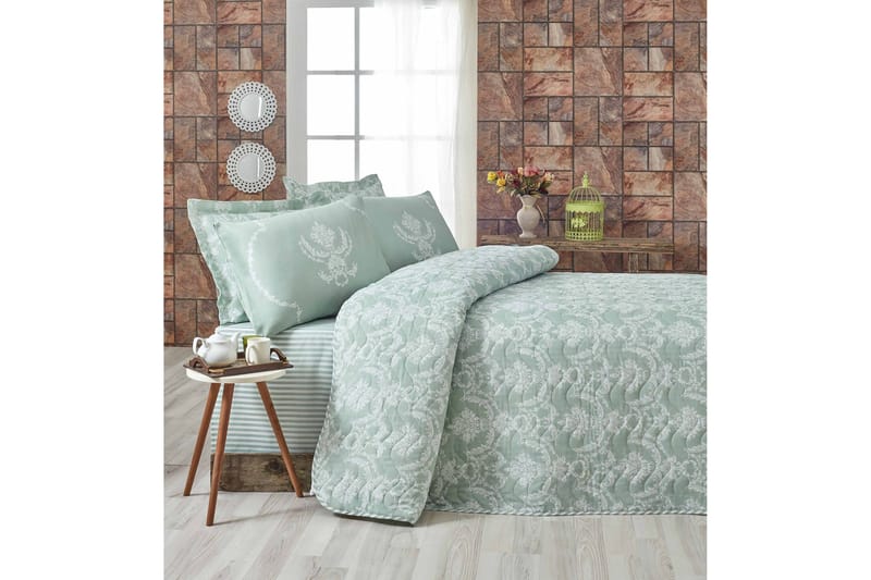 Eponj Home Överkast Dubbelt 200x220+2 Kuddfodral Quiltat - Grön/Vit - Textil & mattor - Sängkläder - Överkast