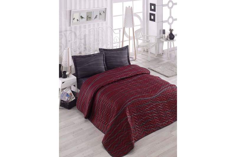 Eponj Home Överkast Dubbelt 200x220+2 Kuddfodral Quiltat - Röd/Antracit - Textil - Sängkläder - Överkast - Överkast dubbelsäng