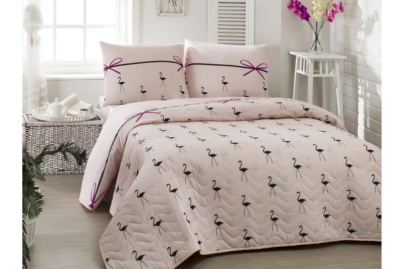 Eponj Home Överkast Dubbelt 200x220+2 Kuddfodral Quiltat - Rosa/Svart - Textil - Sängkläder - Bäddset & påslakanset