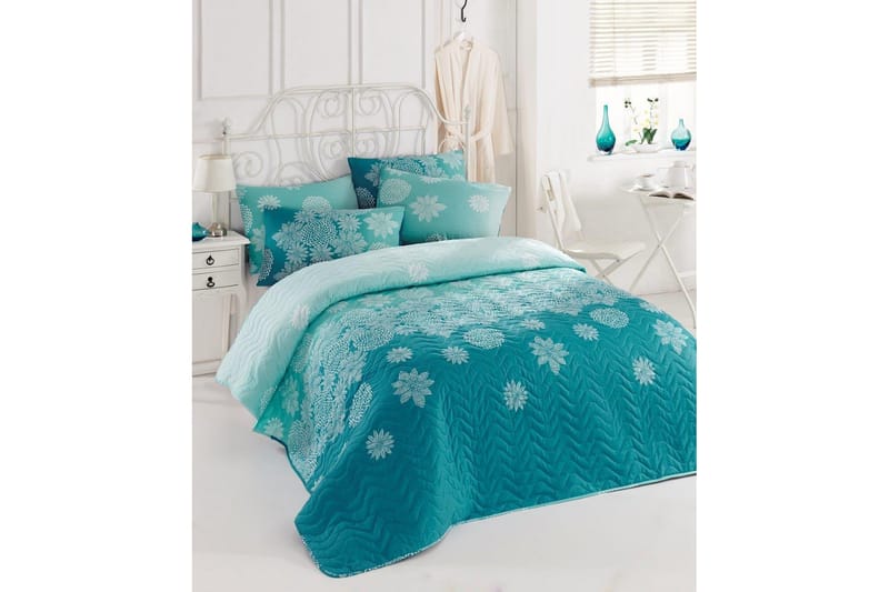 Eponj Home Överkast Dubbelt 200x220+2 Kuddfodral Quiltat - Turkos/Vit - Textil - Sängkläder - Överkast - Överkast dubbelsäng