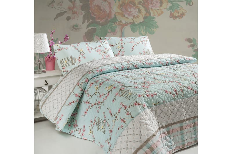Eponj Home Överkast Dubbelt 200x220+2 Kuddfodral Quiltat - Turkos/Vit/Beige/Rosa - Textil - Sängkläder - Överkast - Överkast dubbelsäng