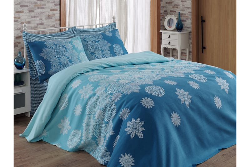 Eponj Home Överkast Dubbelt 200x235+Lakan+2 Kuddfodral - Turkos/Vit - Textil & mattor - Sängkläder - Överkast