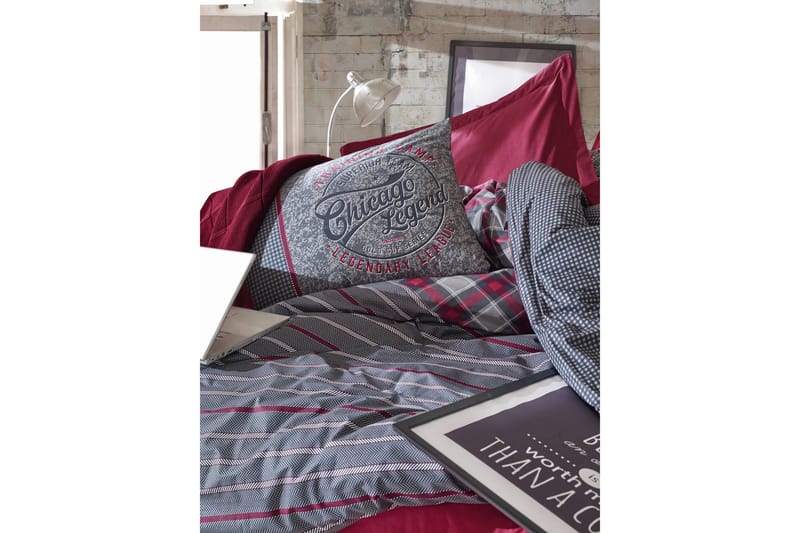 Cotton Box Bäddset Dubbelt 4-dels Ranforce - Röd/Grå - Textil & mattor - Sängkläder - Bäddset & påslakanset - Påslakanset dubbelsäng