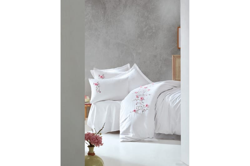 Cotton Box Bäddset Dubbelt 6-dels Premium Satin - Vit/Rosa - Textil & mattor - Sängkläder - Bäddset & påslakanset - Påslakanset dubbelsäng