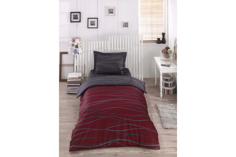 Eponj Home Bäddset Enkelt 3-dels - Röd/Antracit - Textil - Sängkläder - Överkast