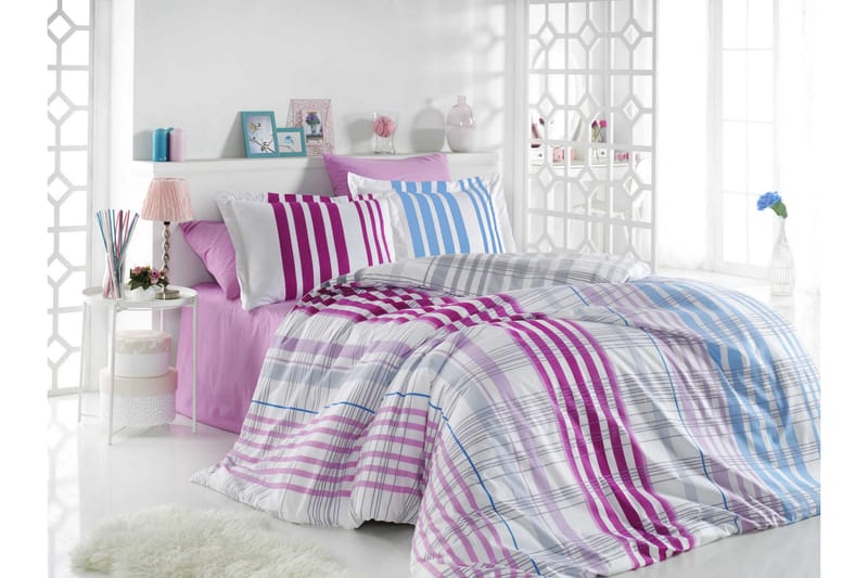 Hobby Bäddset Enkelt 3-dels Poplin - Rosa/Vit/Blå - Textil & mattor - Sängkläder - Bäddset & påslakanset - Påslakanset dubbelsäng