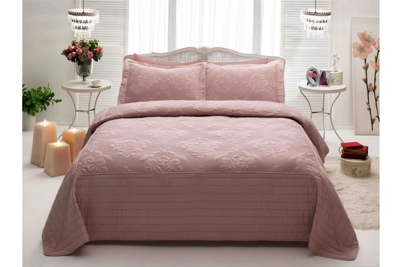 Taç Bäddset med Överkast Dubbelt 7-dels - Rosa - Textil & mattor - Sängkläder - Överkast