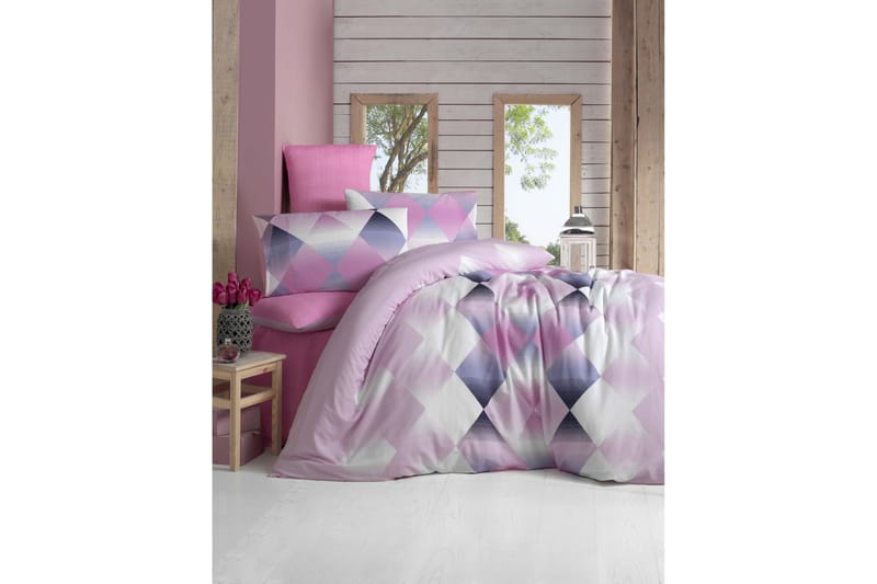 Victoria Bäddset Dubbelt 4-dels - Rosa/Vit/Mörkblå - Textil & mattor - Sängkläder - Överkast - Överkast dubbelsäng