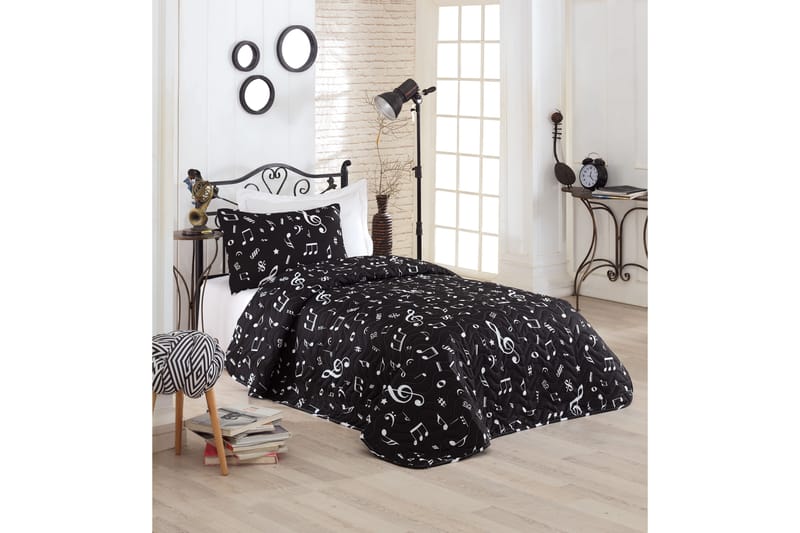 EnLora Home Överkast Enkelt 160x220+Kuddfodral Quiltat - Svart/Vit - Textil & mattor - Sängkläder - Överkast
