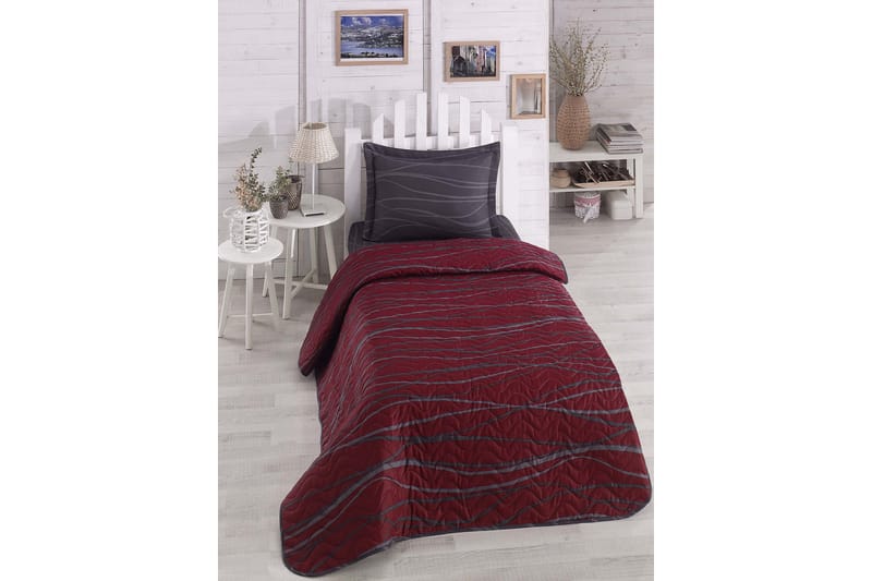 Eponj Home Överkast Enkelt 160x220+Kuddfodral Quiltat - Röd/Antracit - Textil - Sängkläder - Bäddset & påslakanset