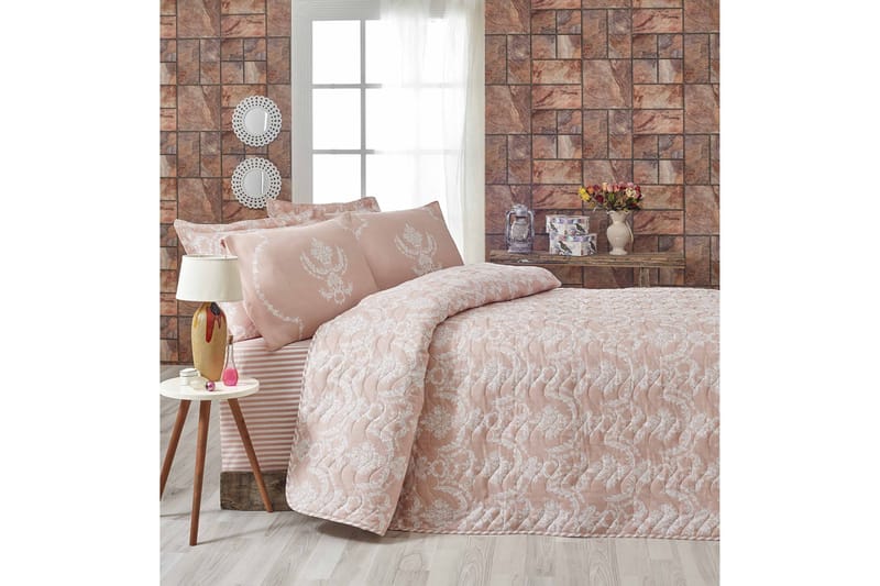 Eponj Home Överkast Enkelt 160x220+Kuddfodral Quiltat - Rosa/Vit - Textil & mattor - Sängkläder - Överkast