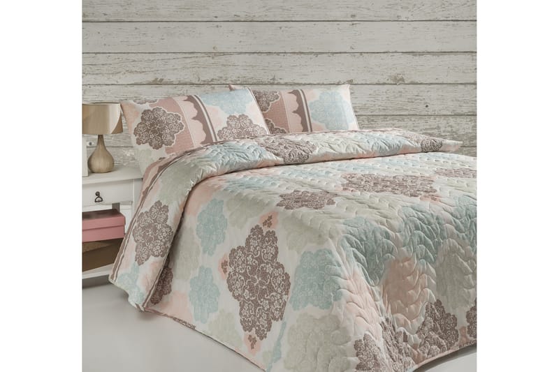 Eponj Home Överkast Enkelt 160x220+Kuddfodral Quiltat - Turkos/Rosa/Beige/Vit - Textil - Sängkläder - Överkast - Överkast dubbelsäng