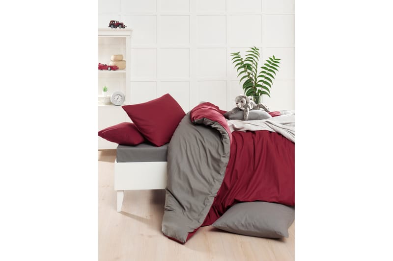 Grootland Bäddset 2-Dels 150x210/50x60 cm - Vinröd/Grå - Textil & mattor - Sängkläder - Bäddset & påslakanset - Påslakanset dubbelsäng