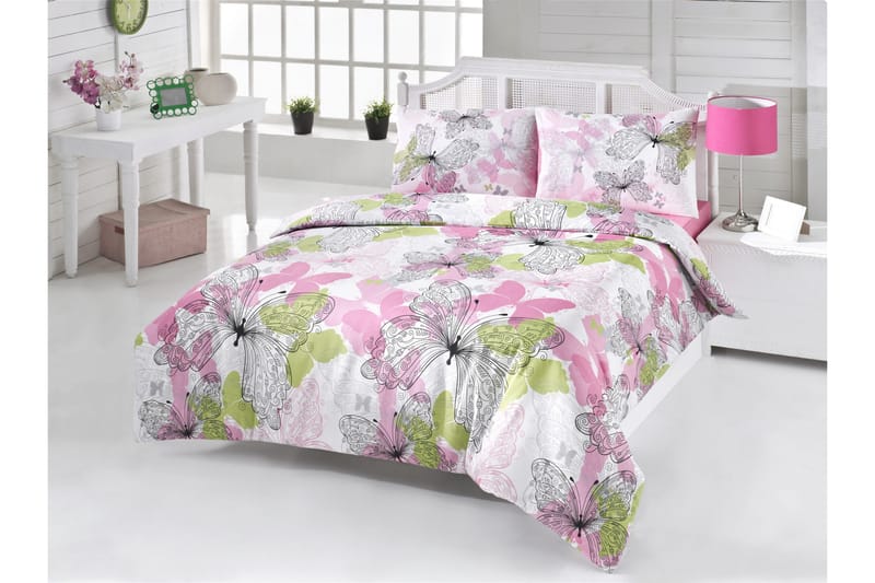 Victoria Bäddset Enkelt 3-dels - Rosa/Vit/Grön/Svart - Textil & mattor - Sängkläder - Bäddset & påslakanset